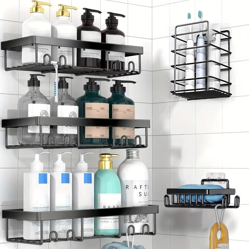 Bathroom Storage Rack Set,5 Pack Shower-Caddy Shelf Organizer. Adhesive wall-mounted Shower Rack. No Drilling Large-Capacity Anti-Slip Bathroom Mat - Rustproof Soap Storage Rack for Bathroom, Kitchen