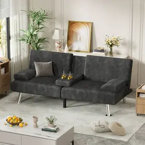 Corduroy & Faux Fur Upholstered Convertible Folding Recliner Sofa Bed, Modern Black-White Color Block Futon Set for Indoor Living Spaces