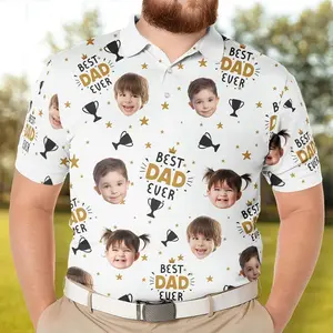 Best Dad Ever, Personalized Photo Polo Shirt with Face for Men, Short Sleeve Golf Shirt Gift for Husband, Father, Custom Father's Day Gift