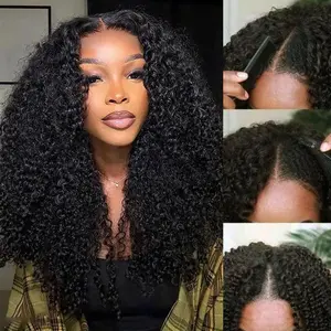 Kinky Curly Glueless V Part Wig Human Hair with Drawstring for Black Women Curly V Part Wig Human Hair Curly V Part Wigs Beginner Friendly No Sew In summerwins