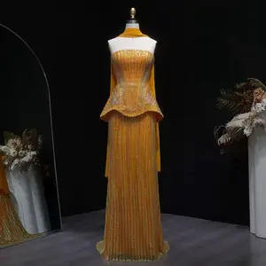 Sharon Said Luxury Beaded Two Piece Evening Dress with Scarf Strapless Sequined Elegant Long Formal Party Gowns SS560 Customized