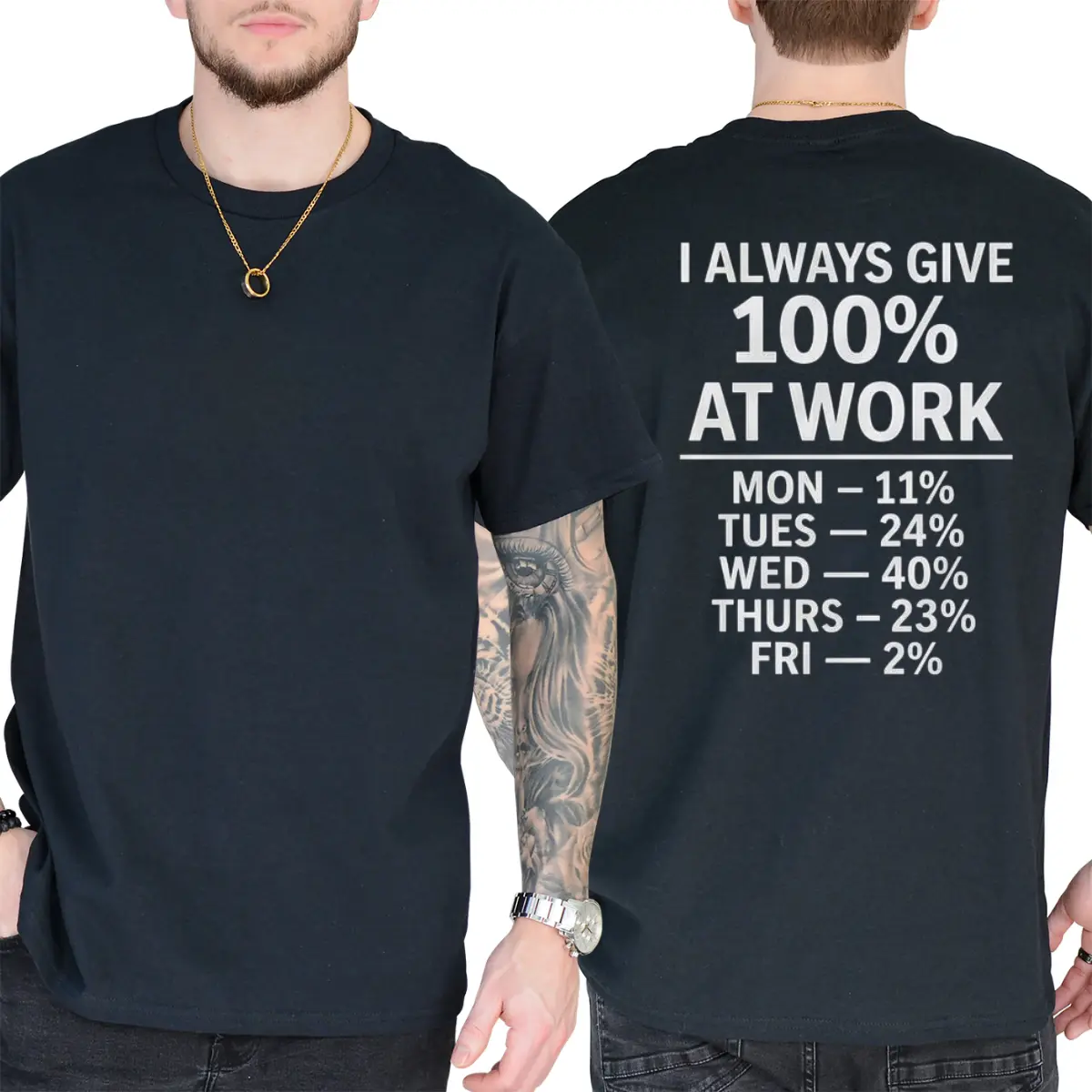 I Always Give 100% At Work Tshirt, Short Sleeve Printed Graphic Shirt, Daily Casual Cotton Menswear