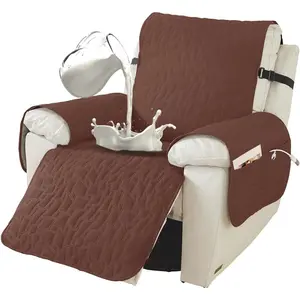 100% Waterproof Recliner Chair Covers with Elastic Straps, Nonslip Reclining Couch Covers Washable Recliner Couch Cover with Pockets Furniture Protector for Pets Dogs (Coffee, 23")