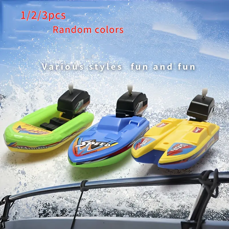 Unisex Wind-Up Only Plastic Speedboat, 1/2/3pcs Kids Bath Water Fun Item for Ages 3+ (Toys & Hobbies, Electric & Remote Control Toys, Boats & Submarines)