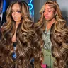 [Super Deal] Anyweek Honey Blonde Ombre Lace Front Wig Human Hair Highlight Body Wave 13x6 Lace Front Wigs Pre Plucked 180 Density Glueless HD Lace Frontal Wig for Women 4/27 Colored