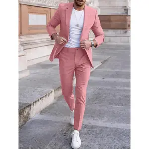 Men's Solid Color Blazer & Pants Two-piece Set, Slim Business Formal Suit Set for Work Office, Men's Spring & Fall Clothes, Menswear, Workwear, Formal Attire, Casual Suit, Solid Color Suit, Formal Slim FitGift