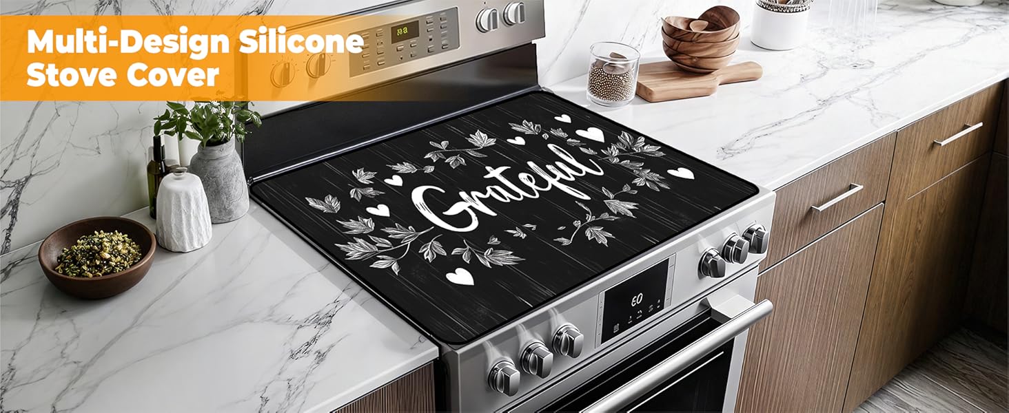 JOYFINITY Heat-Resistant Glass Stove Top Cover with Anti-Slip Rubber Coating – 28.4*20.5in  Electric Stove Protector, Scratch-Resistant, Expands Counter Space, Stylish Kitchen Decor