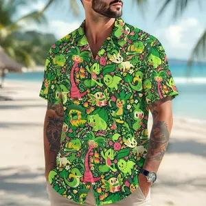 PKM Bulbasaur Leafeon Hawaiian Shirt Tropical Button Up Shirt Floral Pattern Summer Beach