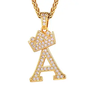 Initial Letter Pendant Number Pendant Necklace A-Z Chain Crown Necklace Capital Letter Jewelry for Men and Women