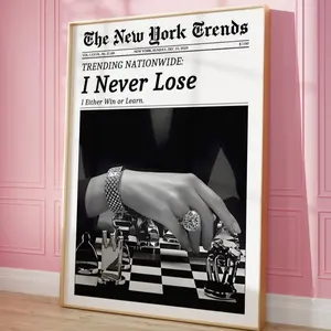 I Never Lose, Newspaper Print Poster, Trendy Retro News 1960s Editorial Style Wall Art, Magazine Headline, Affirmation Printable Poster, Retro Bar Cart, Girl Dorm Room Decor, Feminist Quote Gift