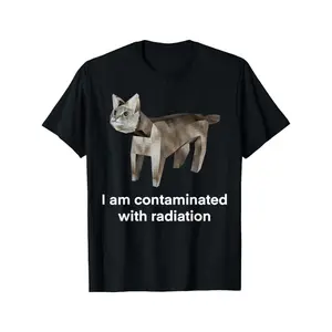 Ironic Radiation Contaminated Cat Meme Men's Short Sleeve Crew Neck T-Shirt Comfortable