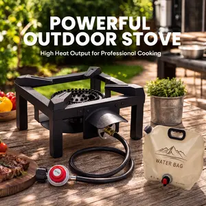 BESTFIRE 10" High-Pressure Propane burner 100K BTU Single Gas Stove with Water Bag Adjustable Hose (4.1ft) & Regulator–Ideal for Backyard Cooking Home Brewing Turkey Fry & picnic cooker emergency protable camping stove outdoor frying
