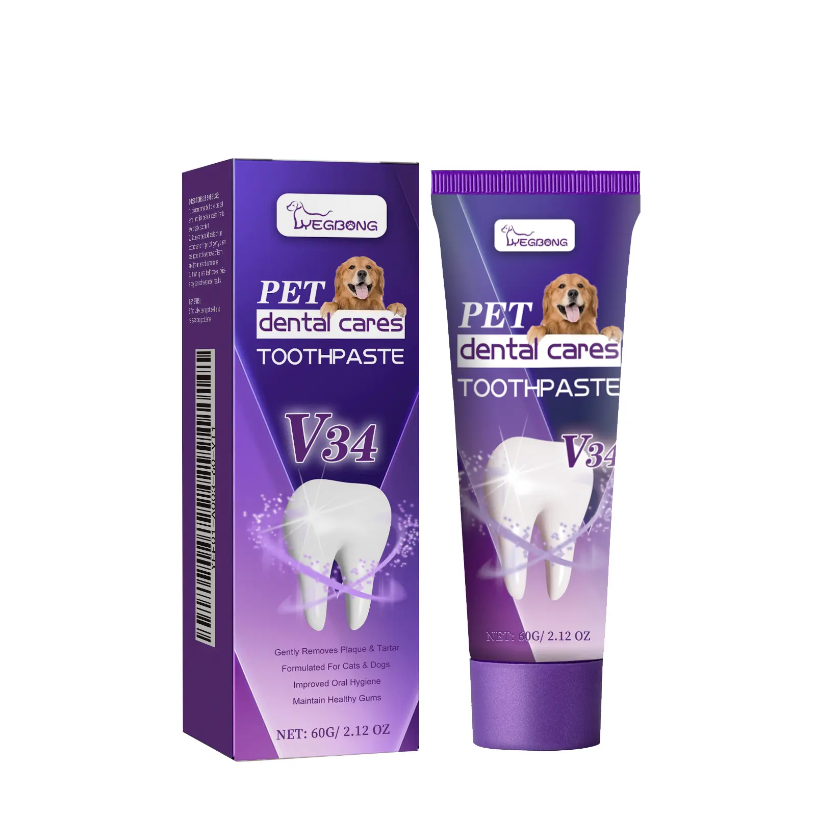 Dog & Cat Oral Care Toothpaste with Grape Seed Oil, Mint Extract, Papaya Extract - 2.12 oz (60g) Finger Tip Animal Dental Product for Odor Reduction, Plaque & Tartar Prevention, Maintain Healthy Gums