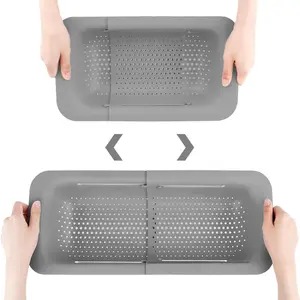 Extendable strainer sink, retractable kitchen sink basket for washing vegetables and fruits, food strainer for draining pasta and dry dishes, drain basket space-saving portable drain trough
