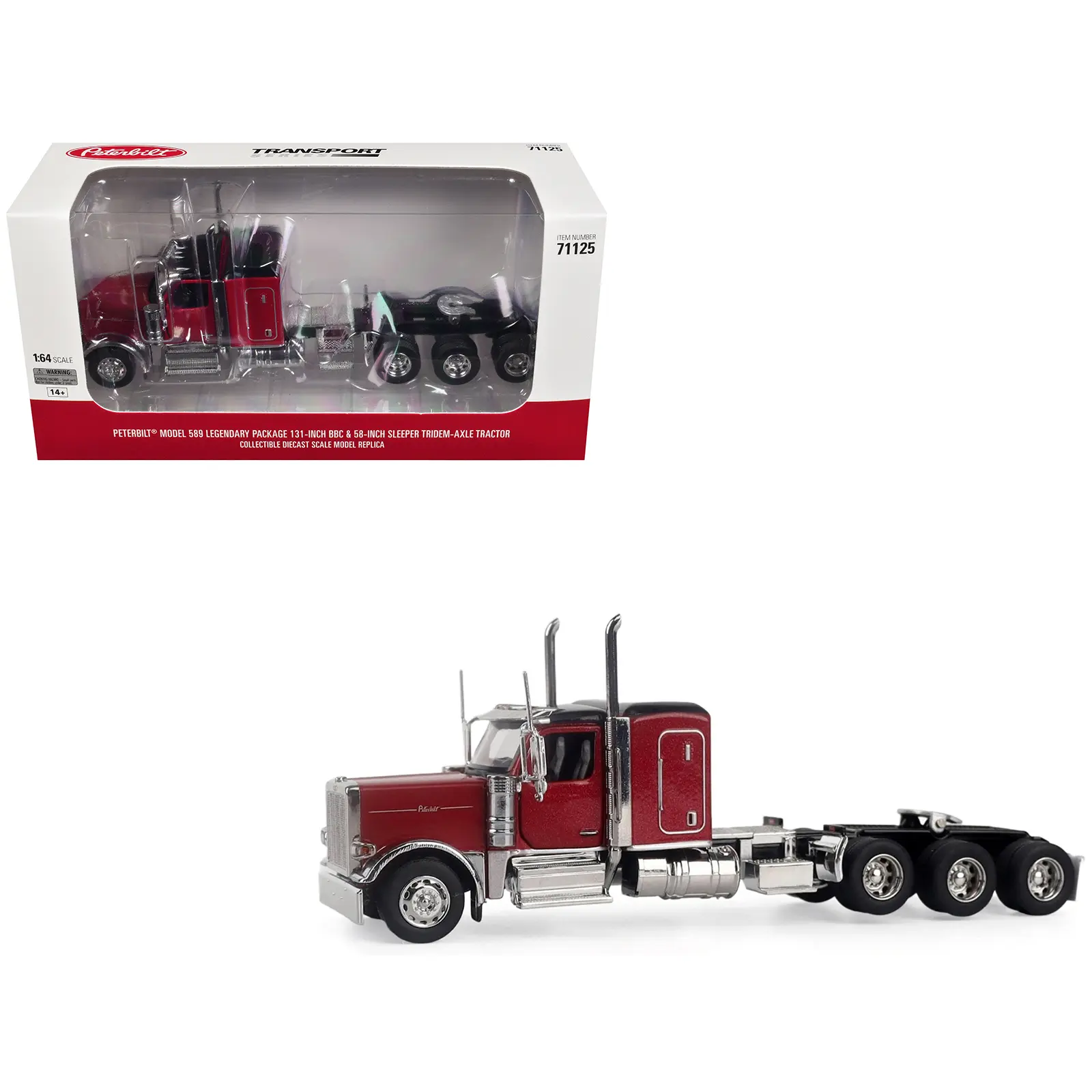 Peterbilt 589 Tridem-Axle Legendary Package Tractor with 58" Sleeper Legendary Red 1/64 Diecast Model by Diecast Masters