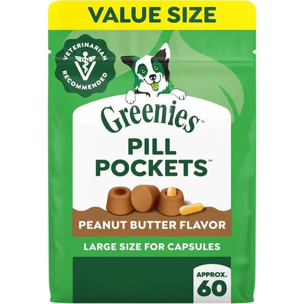 Greenies Pill Pockets for Dogs Large Size, Dog Treat Pouch for Capsule Medication, Peanut Butter Flavor, 15.8 oz. Pouch