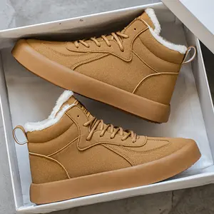 Men's Winter Snow Shoes with -Like Collar & Traction Tread - Lightweight Warm Mid-Top Lace-Up, PU/Fabric Upper & PVC Sole for Ice, Snow, Slush - All-Terrain Casual/Outdoor Boots (Brown), Winter Shoes For Men, Winter Boots For Men, Winter Boots For Women,