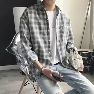 Hong Kong Style Plaid Shirt Men's Long Sleeve Loose-fit Korean Trendy Brand Student Autumn Flannel Jacket Top Wholesale