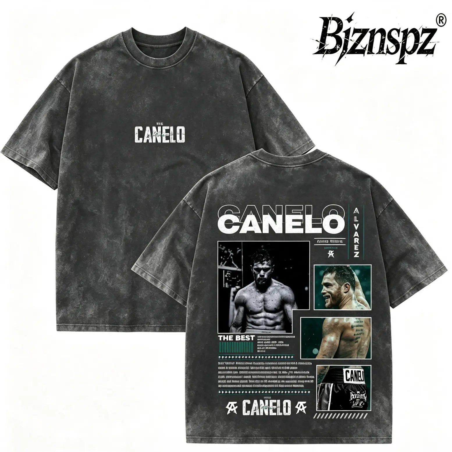 Men's Aesthetic Round Neck Short-Sleeve Washed Retro Canelo Alvarez Boxing Champion Graphic T-Shirt, Heavyweight Oversized Cargo Streetwear Pullover, Combat Sports Fan Gift Top