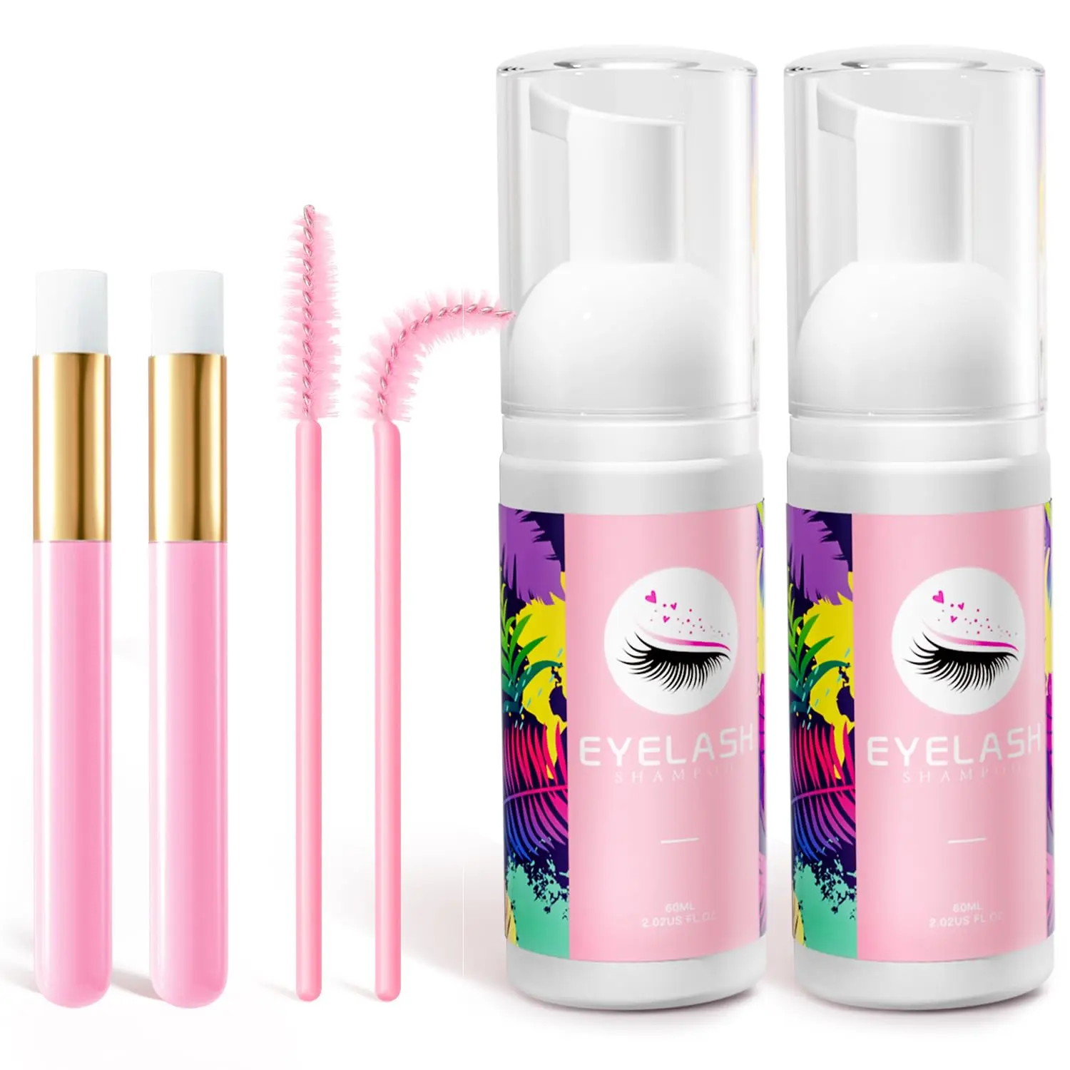 Lash Shampoo Kit - Lash Cleaning for Eyelash Extension, 60Ml/2.02fl.Oz Eyelash with Lash Shampoo Brushes Gentle Lash Extension Cleanser for Professional Salon Use and Home Use (2 Pcs)