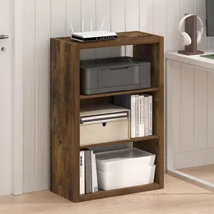 Minimalist Compact 3-Tier Open Shelves VIOLA Modern Bookshelf, Engineered Wood Amber Pine Bookshelf with Storage, 11.3x23.2x35.9in, for Living Room, Home Office