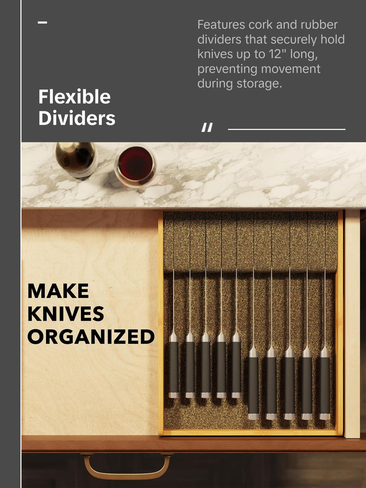 Large Bamboo In Drawer Knife Organizer, 12"W