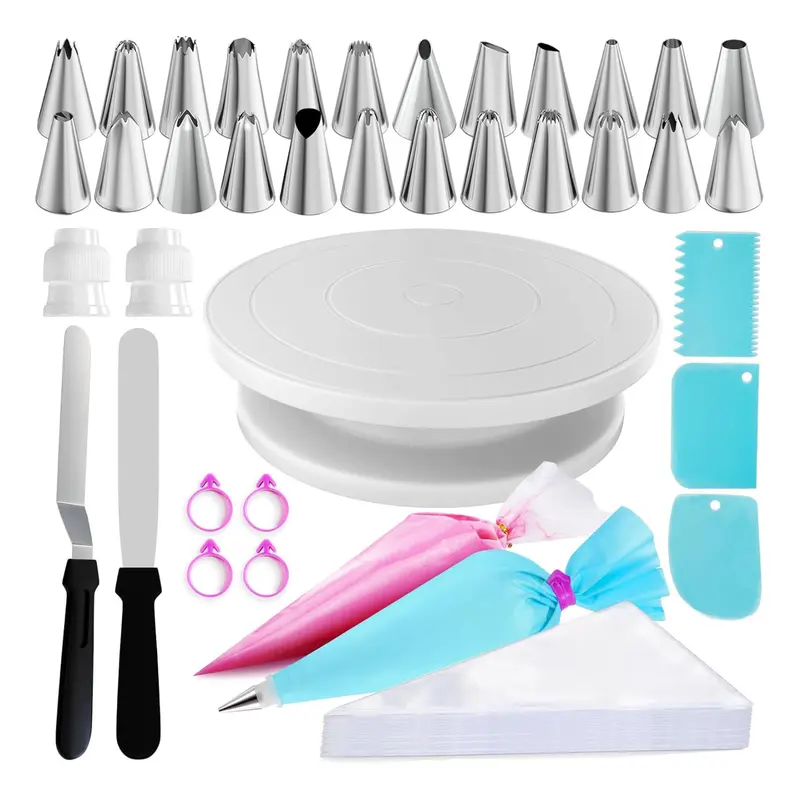 88 pcs Cake Decorating Kit Turntable-Includes 50 Disposable+2 Reusable Piping Bag and Tips Set, 24Tips,2 Spatulas,3 Icing Comb Scraper,Baking Supplies
