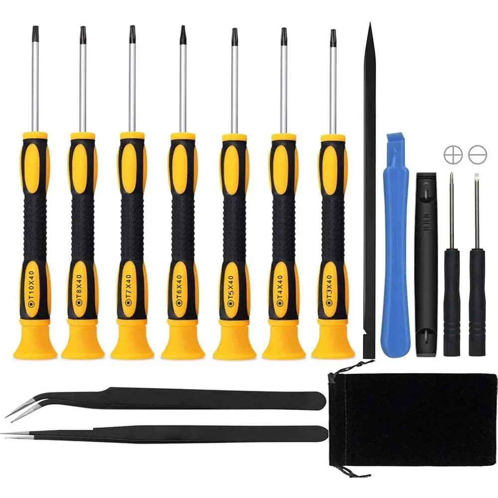 15 in 1 Torx Screwdriver Set with T3 T4 T5 T6 T8 T10 Security Torx screwdriver and ESD tweezers, Magnetic Screwdrivers Precision Repair Kit for Xbox, iPhone, PS4, Macbook, Watch, Electronics