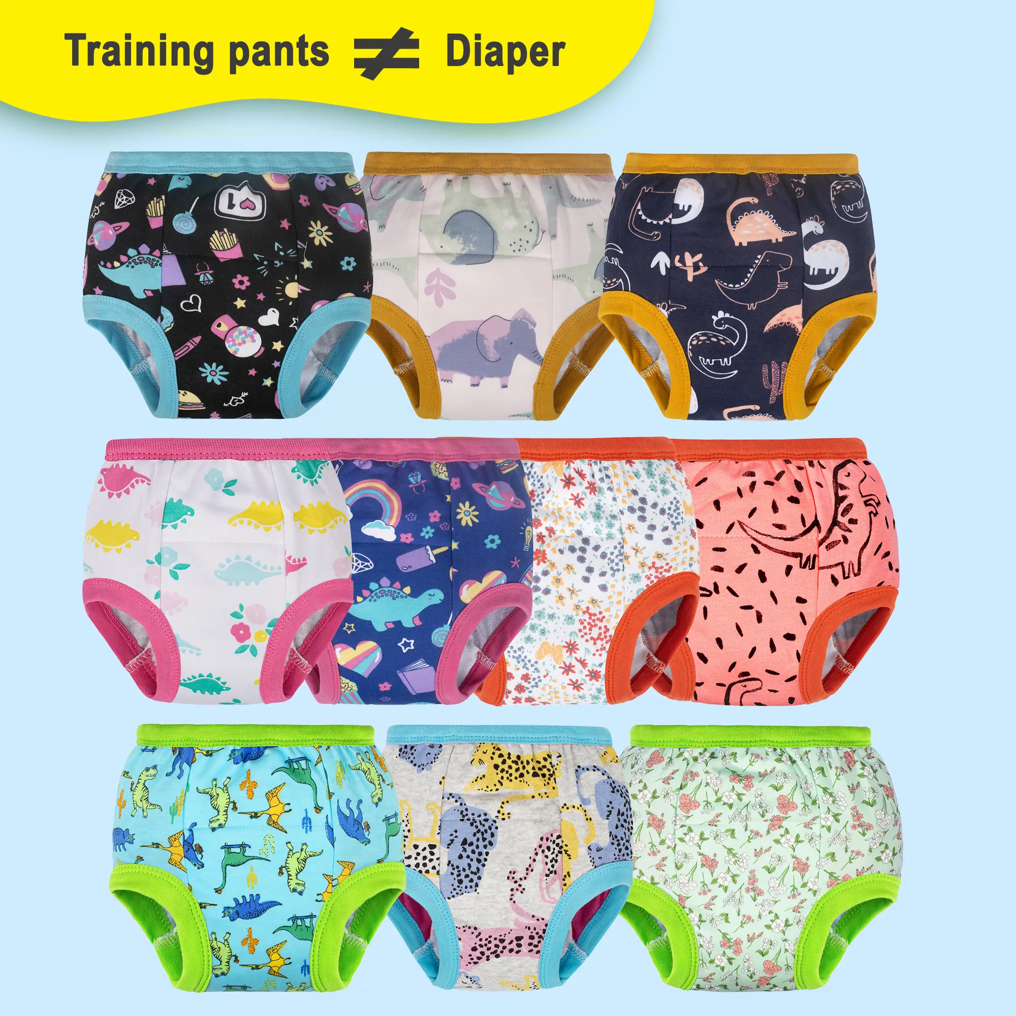 Big Elephant 10-Pack Toddler Bloomers - Washable Cotton Diaper Training Pants for Kids' Potty Transition Underwear