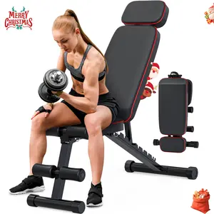 Hapsor Foldable Weight Bench Gift - 800LBS Adjustable Workout Bench for Home Gym Strength Training in Red & Black, 10 Backrest Positions, Waterproof PU Leather, Ideal for Sit-ups & Bench Presses