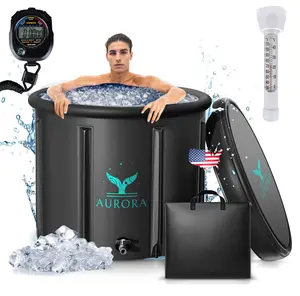 Aurora XL Ice Bath Tub For Up To 6'7 - Heavy Duty Upgraded Ice Bath, Ice Plunge Tub - Thermometer & Timer Included - Inflatable Ice Bath - Grey, Portable Ice Bath, Ice Tubs for Cold Plunge