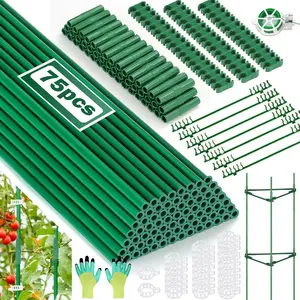 256 count Garden Stakes Set with 75 count 16 Inch Fiberglass  Sticks and Stake Arms, DIY 4ft 5ft 6ft 7ft 8ft Tomato Stakes, Garden Stakes for Vegetables Tomato Pepper Indoor Outdoor