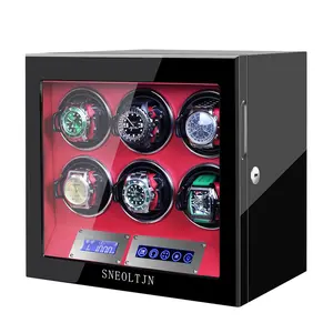 LELTNSOU 6-Slot Watch Winder with Key Lock – Red Interior | Quiet Motor & Elegant Display Case Led Lighting Iwc