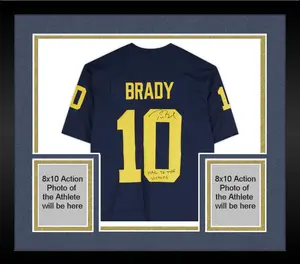 Framed Tom Brady Michigan Wolverines Autographed Nike Navy Limited Jersey with "Hail to the Victors" Inscription - Fanatics Authentic Certified