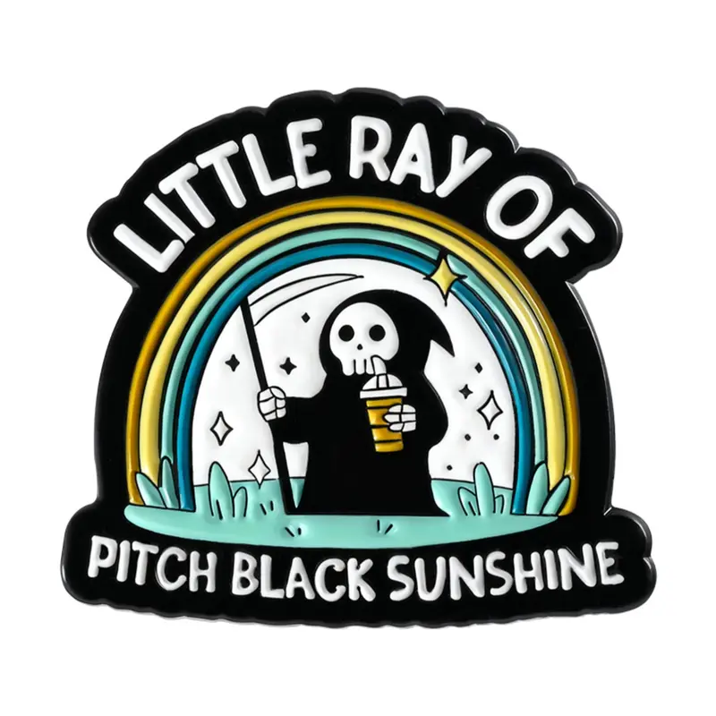 Funny Death God Enamel Pin, Durable Metal Pins, Little Ray of Pitch Black Sunshine, Healing Text Badge, Fashion Jewelry for Men and Women, Perfect Gift, Lapel Brooch, Lapel Pin, Men Accessories