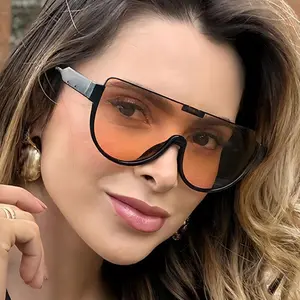 Luxury Oversized Flat Top Sunglasses for Men & Women Big Frame Goggle Glasses One Piece Lens Sun Glasses