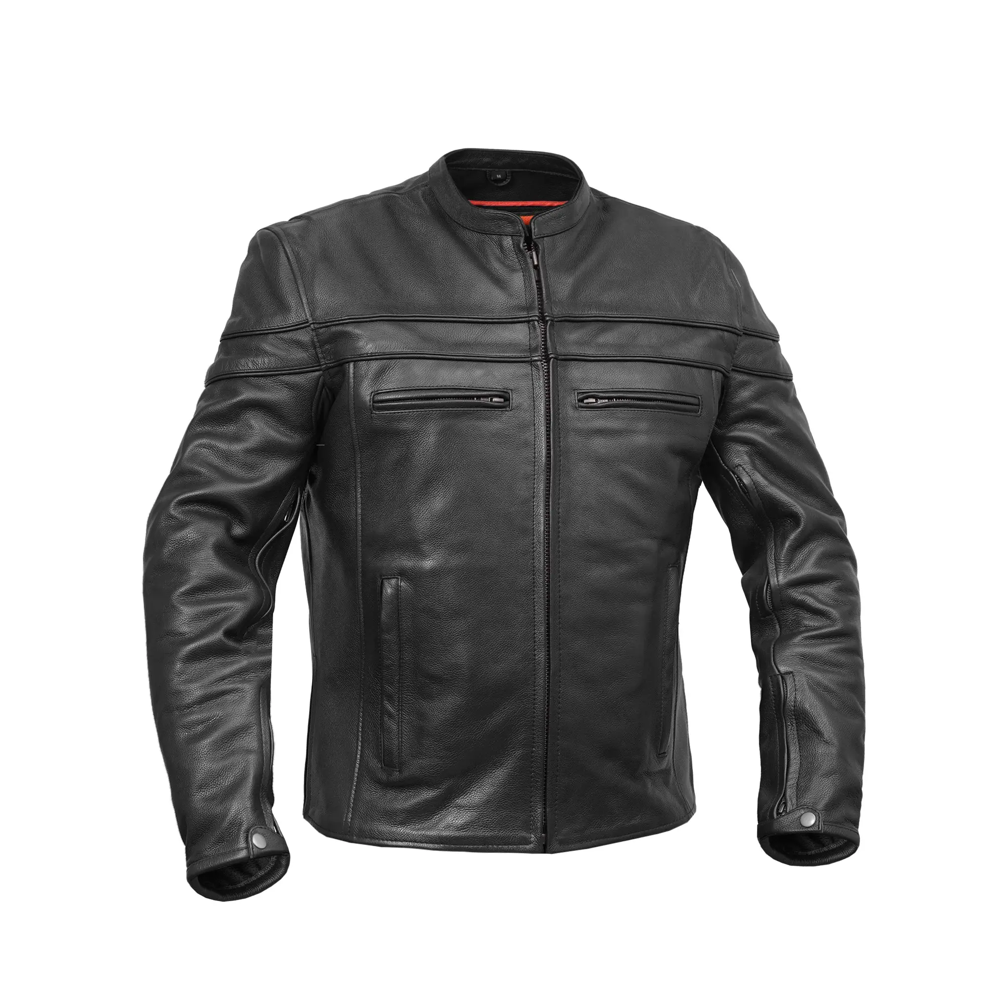 DANIEL SMART Enforcer V2 Men's Striped Soft Cowhide Leather Motorcycle Coat - Menswear with Vents, Removable Thermal Liner, Conceal Carry Pockets, Zipper, Plain Sleeve, Coats
