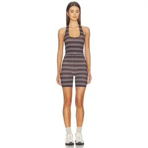 WeWoreWhat Scoop Romper in Dark Brown & Dark Grey