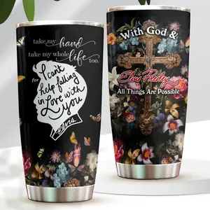 Elvis Presley Floral Faith Quote 20oz Stainless Steel Curved Tumbler, Inspirational Elvis Fan Gift
