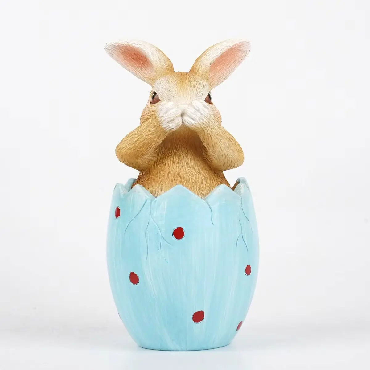 Easter Bunny Resin Ornament, 13cm 3D Craft, European Countryside Polka Dot Style, Festive Table Decor, Home Entryway Decoration, Easter Gift