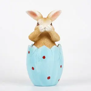 Easter Bunny Resin Ornament, 13cm 3D Craft, European Countryside Polka Dot Style, Festive Table Decor, Home Entryway Decoration, Easter Gift