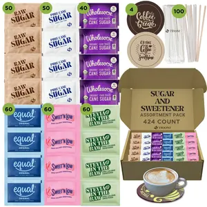 Trioni Sugar and Sweetener Packets - Assorted Pack of 424ct - Splenda, Equal, Sweet N Low, Stevia and Sugar in the Raw - Organic Options Available