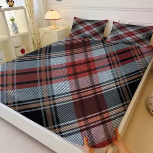 3pcs Retro Tartan Plaid Fitted Sheet Set with Pillowcases No Fillers, Soft Breathable, Deep Pocket Wrinkle Resistant, All-Season, Perfect for Bedroom, Guest Room, Dorm, Apartment Decor for Teens & Adults