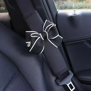 Car Seat Belt Shoulder Pad, Bowknot Decor Car Seat Belt Cover, Soft Comfortable Car Interior Decoration Accessories for Women & Girls