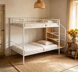 Iron Bunk Bed Frame - Space-Saving, Durable, High Load Capacity with Storage Shelves
