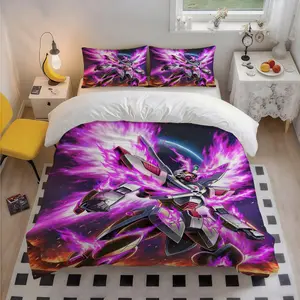 3Pcs Gundam GD Purple Flame Knight Themed Polyester Vibrant Bedding Set, Colorful Art Print, Warm Christmas Gift, Great for Home & Guest Room, 1 Duvet Cover + 2 Pillowcases (No Insert)