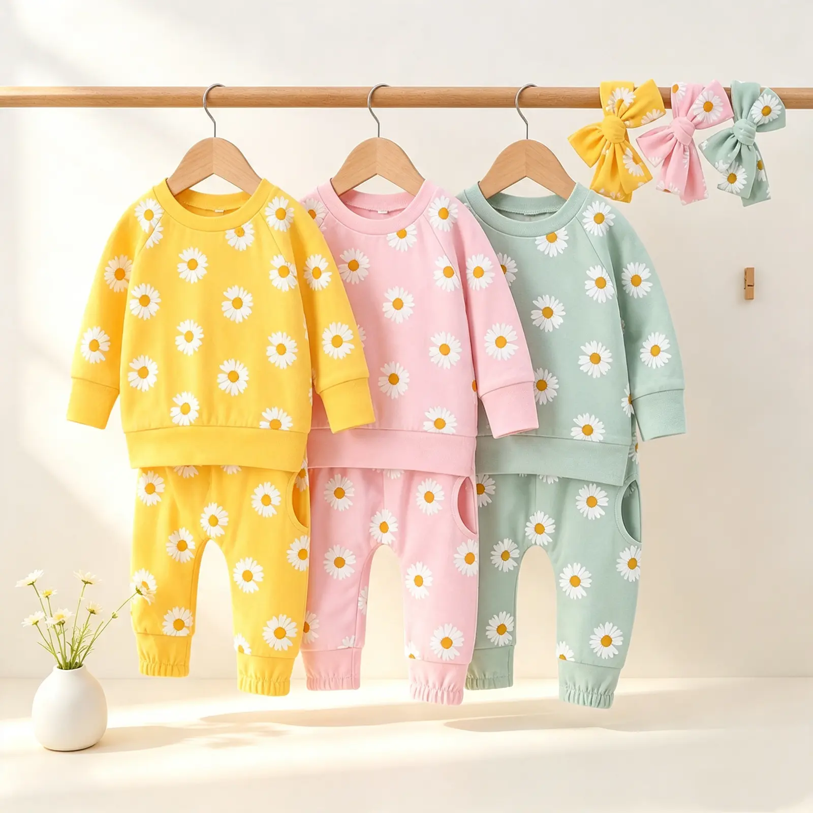 Newborn Baby Clothes Set, Floral Printed Sweatshirts Tops+Pants+Bow Headband Outfit