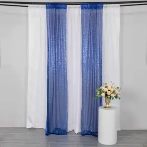 2 Pack Royal Blue Sequin Backdrop Drape Curtains with Rod Pockets, Seamless Glitter Mesh Photo Booth Event Divider Panels - 8ftx2ft