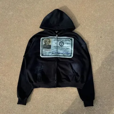 Graphic Zip Up Hoodies Id Cards Blo TikTok Shop