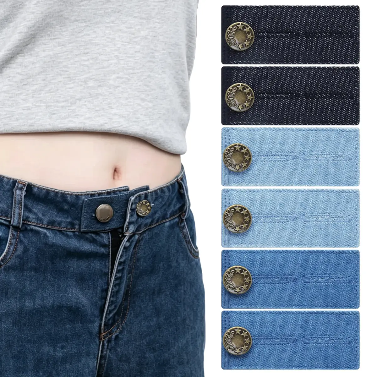 6Pcs Denim Waist Button Extenders for Jeans, Skirt and Maternity Pants Comfy Metal Buttons